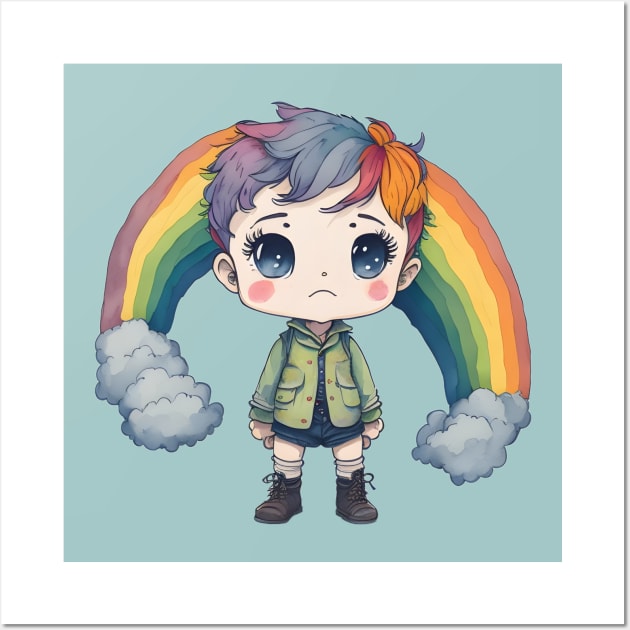 watercolor sad rainbow boy illustration sticker Wall Art by FRH Design